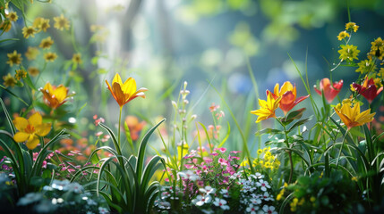 Colorful flowers lying in the grass, suitable for nature and outdoor concepts