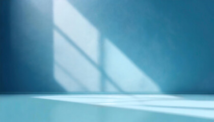 abstract minimal light grunge blue background for product presentation. Shadow and light from windows on plaster wall.
