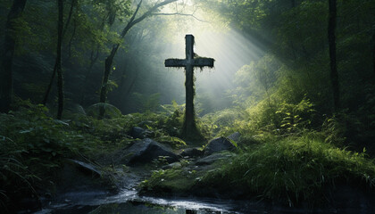 christian cross in nature - obrazy, fototapety, plakaty