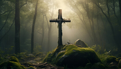 Naklejka premium christian cross in nature