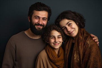 portrait of happy middle eastern family, one color background , copy space --ar 3:2 --v 5.2 Job ID: f98e4846-e34c-42c5-a0ea-9717fdceb82e