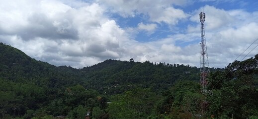 Cell Phone Tower on Lush Green Hillside Sri Lanka
