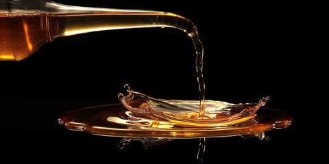 Alchemy of Fluids: Pouring Golden Oil into a Laboratory Flask, Symbolizing the Precision of Chemical Research and Analysis, Generative AI