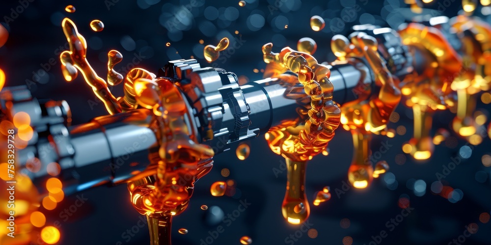 Poster slick precision: glistening oil cascades over mechanical gears, ensuring smooth operation and preser