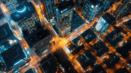 A stunning aerial view of a city at night. Perfect for urban landscapes