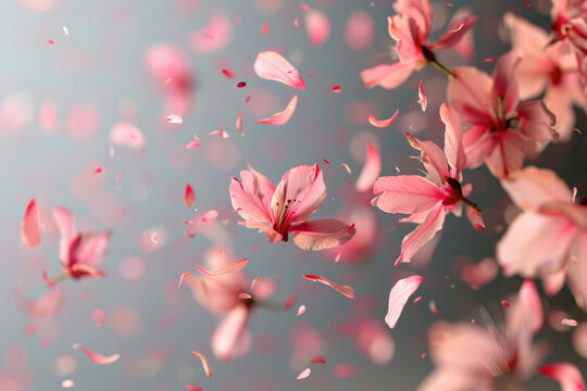 Pink flowers floating in the air, suitable for spring concepts