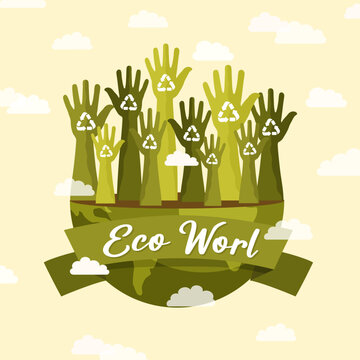 Let`s go green together ,ecology concept. save world vector illustration poster