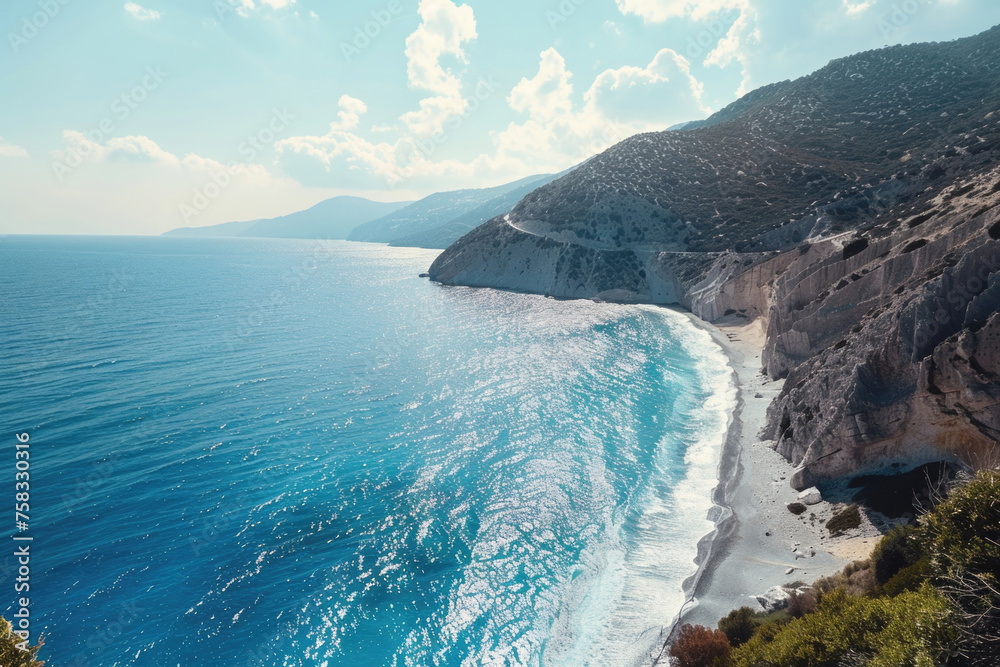 Poster a stunning view of the ocean from a cliff. suitable for travel and nature concepts