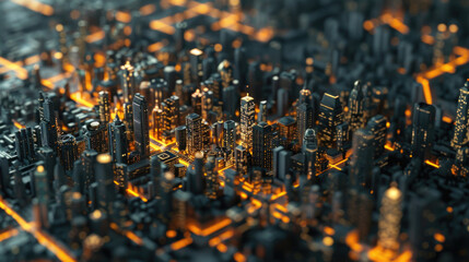 An aerial view of a city at night, perfect for urban and travel concepts