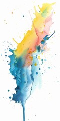 A dynamic watercolor splash, with a vivid fusion of blue, yellow, and pink hues, evokes artistic spontaneity on white.