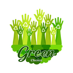 Eco green hands together in ecology awareness choice