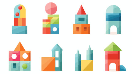 Flat icon A set of colorful building blocks with in