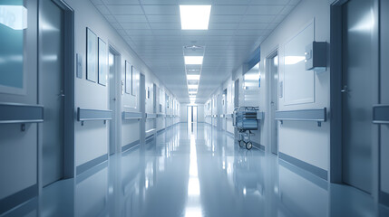 Modern Hospital Corridor with Bright Lighting
