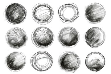 A collection of circles drawn with a pencil, suitable for various graphic design projects - obrazy, fototapety, plakaty