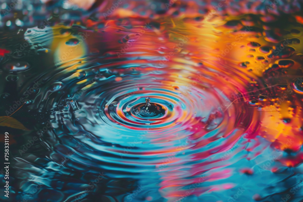 Poster Clear close up of a single water drop in a pool. Suitable for various design projects