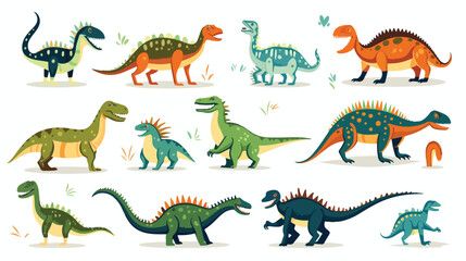 Flat icon A set of plastic dinosaurs in different s