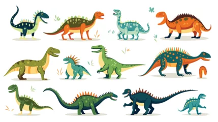 Foto op Plexiglas Dinosaurussen Flat icon A set of plastic dinosaurs in different s