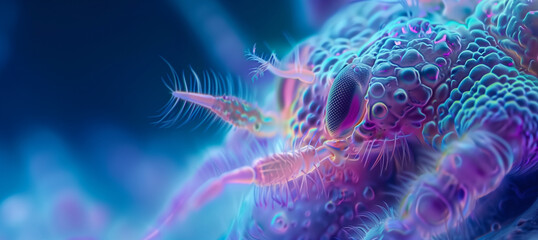close up of a colorful microscopic creature with copy space