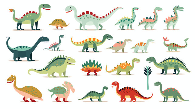Flat icon A set of plastic dinosaurs in different s