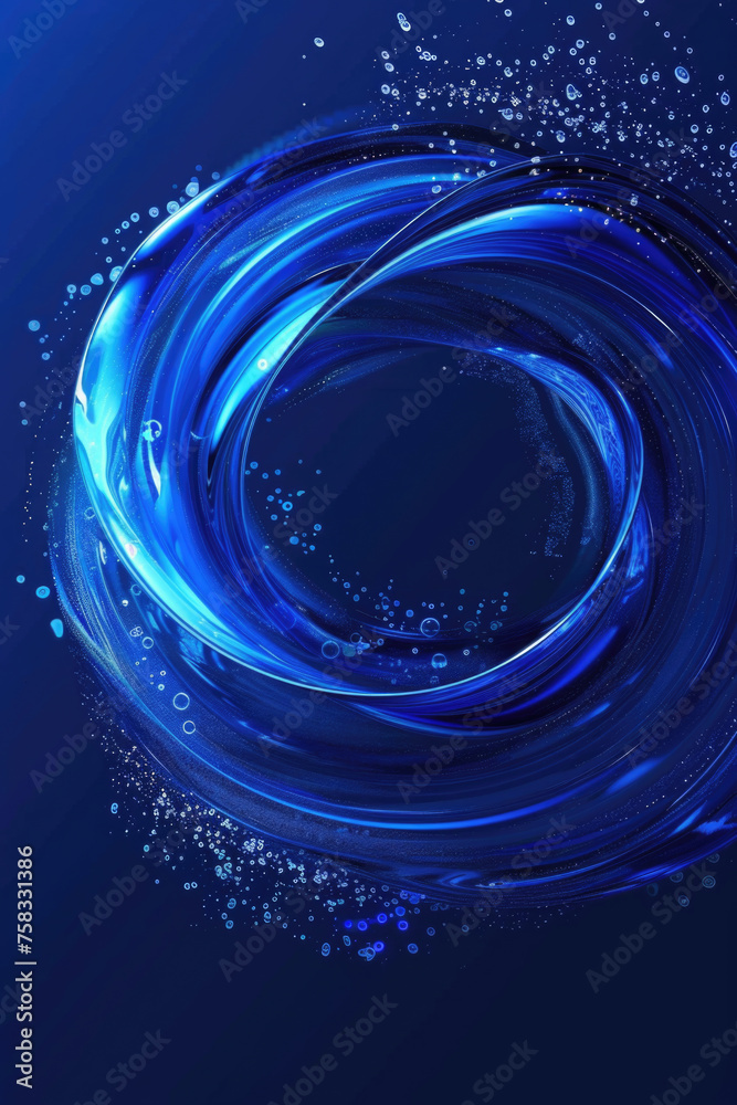 Poster abstract blue swirl of water on a dark black background. suitable for design projects