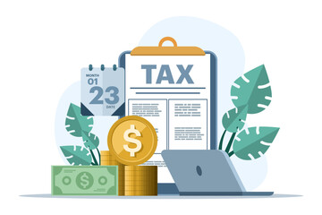 Corporate payment tax concept, income tax, business tax consultant, finance and accounting, document tax, income, flat vector banner for website landing page. - obrazy, fototapety, plakaty