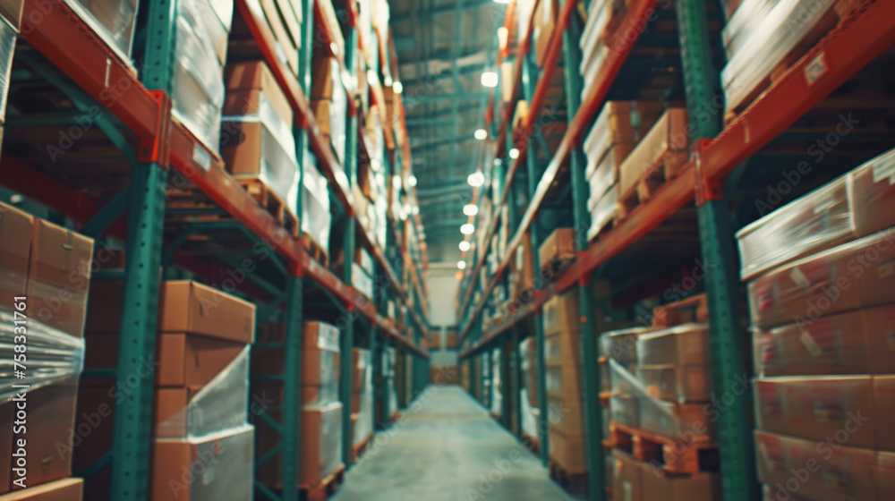 Poster a large warehouse with many boxes, suitable for logistics and storage concepts