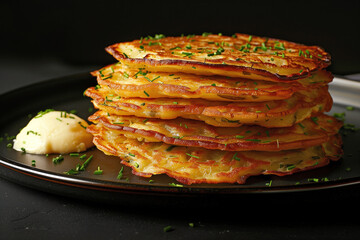 Golden Potato Pancakes Stacked and Sprinkled with Salt