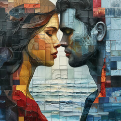 Künstlerische Darstellung von zwei sich liebenden Menschen. KI generiert.