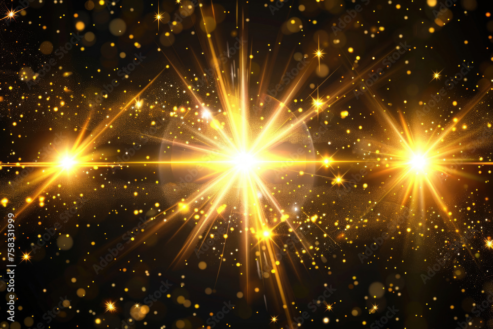 Poster a striking golden star burst against a dark black background. perfect for adding a touch of glamour 