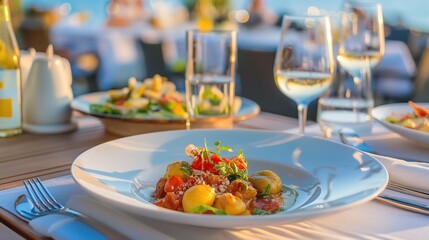 table setting for dinner in an italian restaurant
