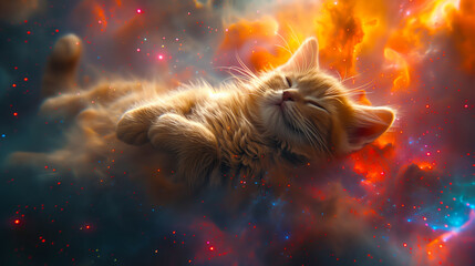Obraz na płótnie Canvas a cat sleeping in space illustration
