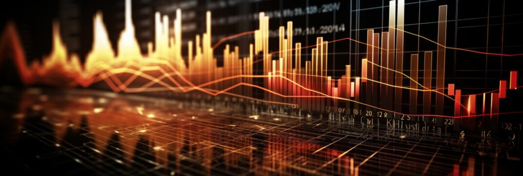Close-up financial stock market graph with various data points and trend lines on digital screen