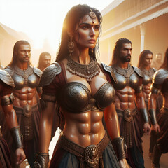 Mighty Women: The Iron-Muscled Lady Warrior and Her Comrades - obrazy, fototapety, plakaty