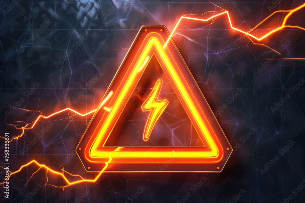 Poster a neon sign with a striking lightning bolt. suitable for various electric and energy-related concept