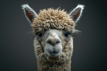 Fototapeta premium Close up of a llama's face on a black background. Suitable for animal lovers or nature enthusiasts