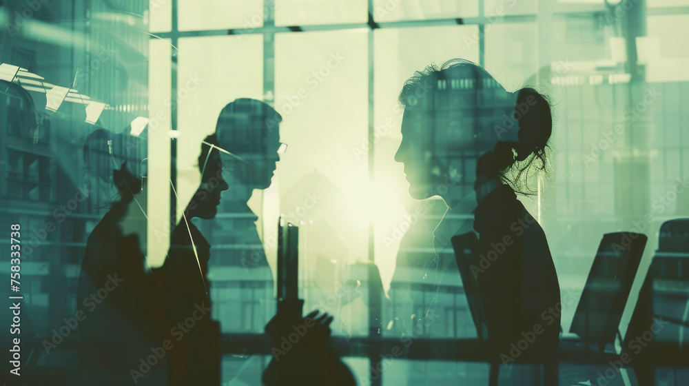 Poster a couple of people standing in front of a window. ideal for lifestyle and relationship concepts