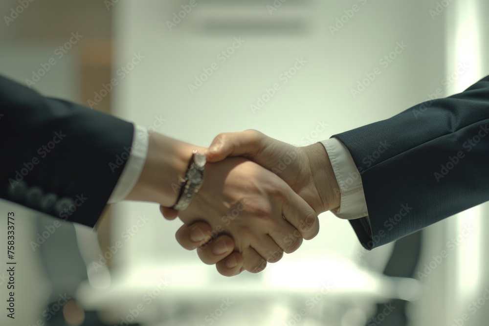 Poster close-up image of two people shaking hands. suitable for business and partnership concepts