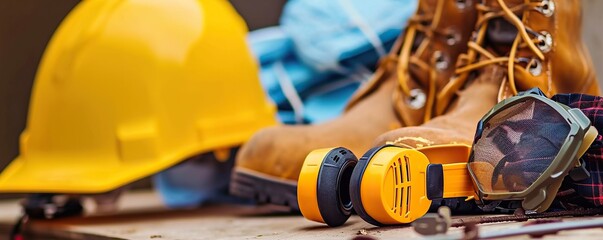 Fototapeta premium Standard construction worker safety equipment to protect workers from work accidents