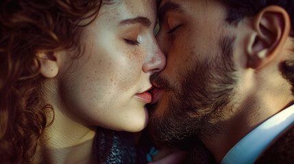 Intimate moment between man and woman, suitable for romantic themes