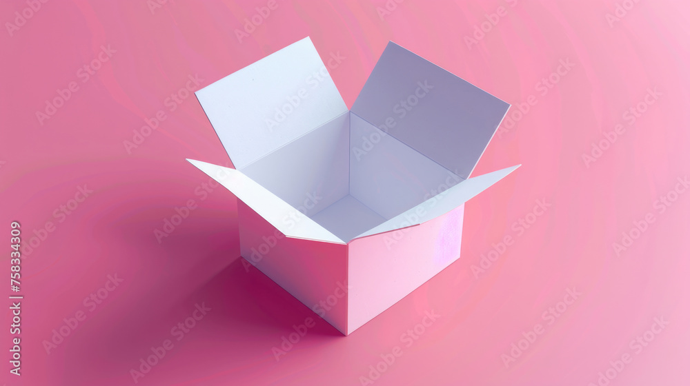 Poster An open box on a pink background, perfect for various design projects