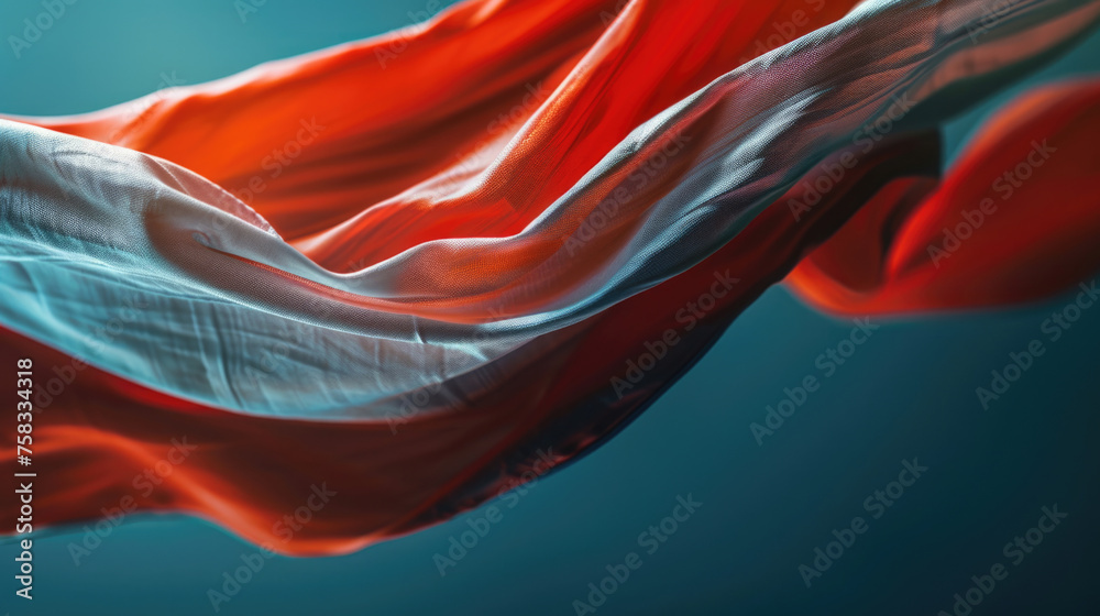 Poster a detailed view of a red and white cloth. suitable for textile backgrounds