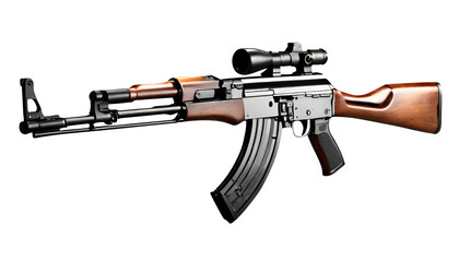 AK-47 png Аssault rifle AK-47 isolated png assault machine gun png Semi-Automatic Rifle png  Kalashnikov assault rifle png Detailed view of Classic FN FAL - obrazy, fototapety, plakaty