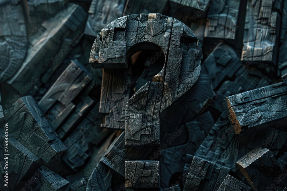 Leinwandbilder a pile of wooden blocks with a question mark symbol in the center. suitable for educational concepts