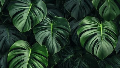 Fototapeta na wymiar Green tropical palm leaves Monstera