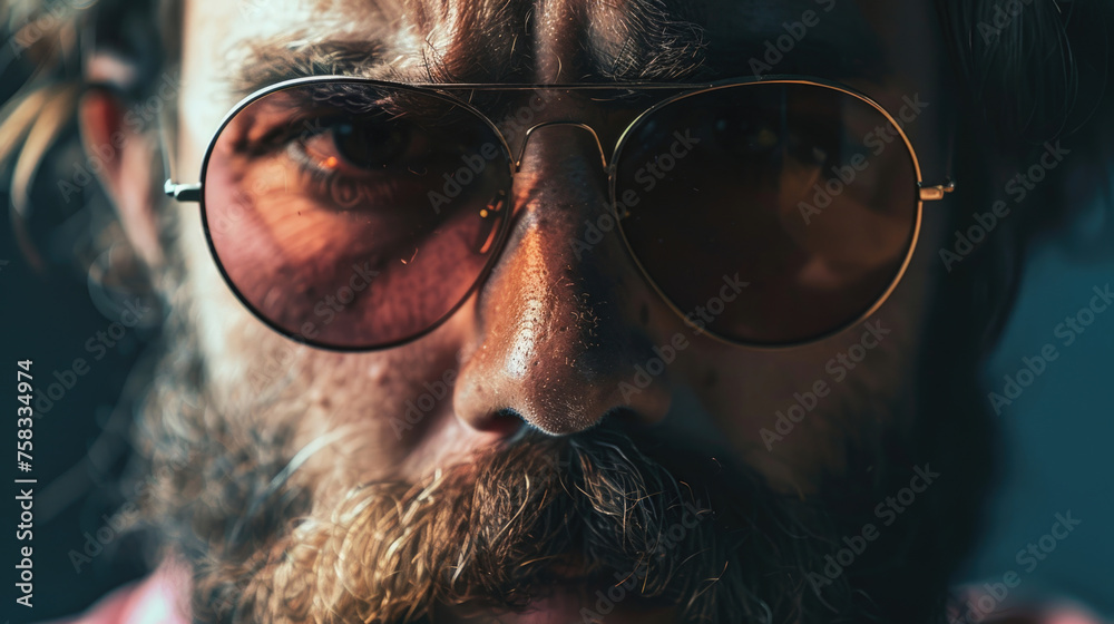 Poster close-up portrait of a man with glasses and a beard. ideal for business or professional concepts