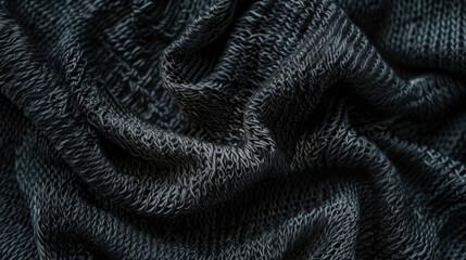 Detailed close-up of black knit fabric. Ideal for fashion or textile backgrounds - obrazy, fototapety, plakaty
