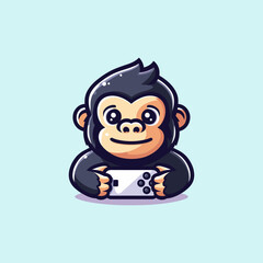 Gorilla Cute Mascot Logo Illustration Chibi Kawaii is awesome logo, mascot or illustration for your product, company or bussiness