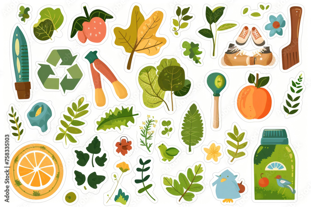 Poster colorful stickers arranged on a white background. suitable for various graphic design projects