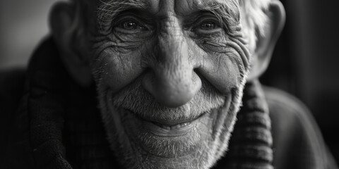An elderly man captured in a classic black and white portrait. Ideal for showcasing wisdom and...