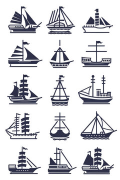A group of ships on a plain white background. Ideal for transportation concepts